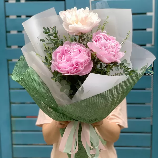 Bó Hoa 3bông mẫu đơn hồng