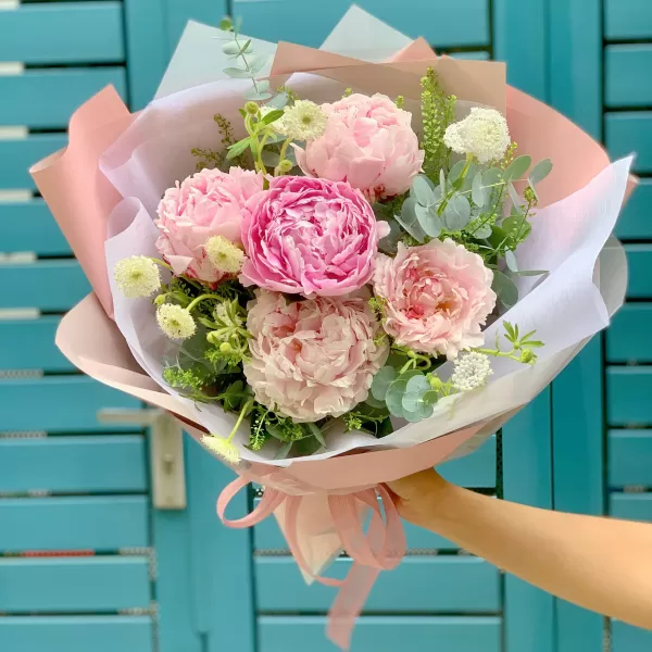 Bó Hoa 5 bông mẫu đơn hồng nhạt